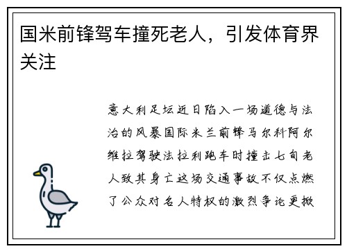 国米前锋驾车撞死老人，引发体育界关注